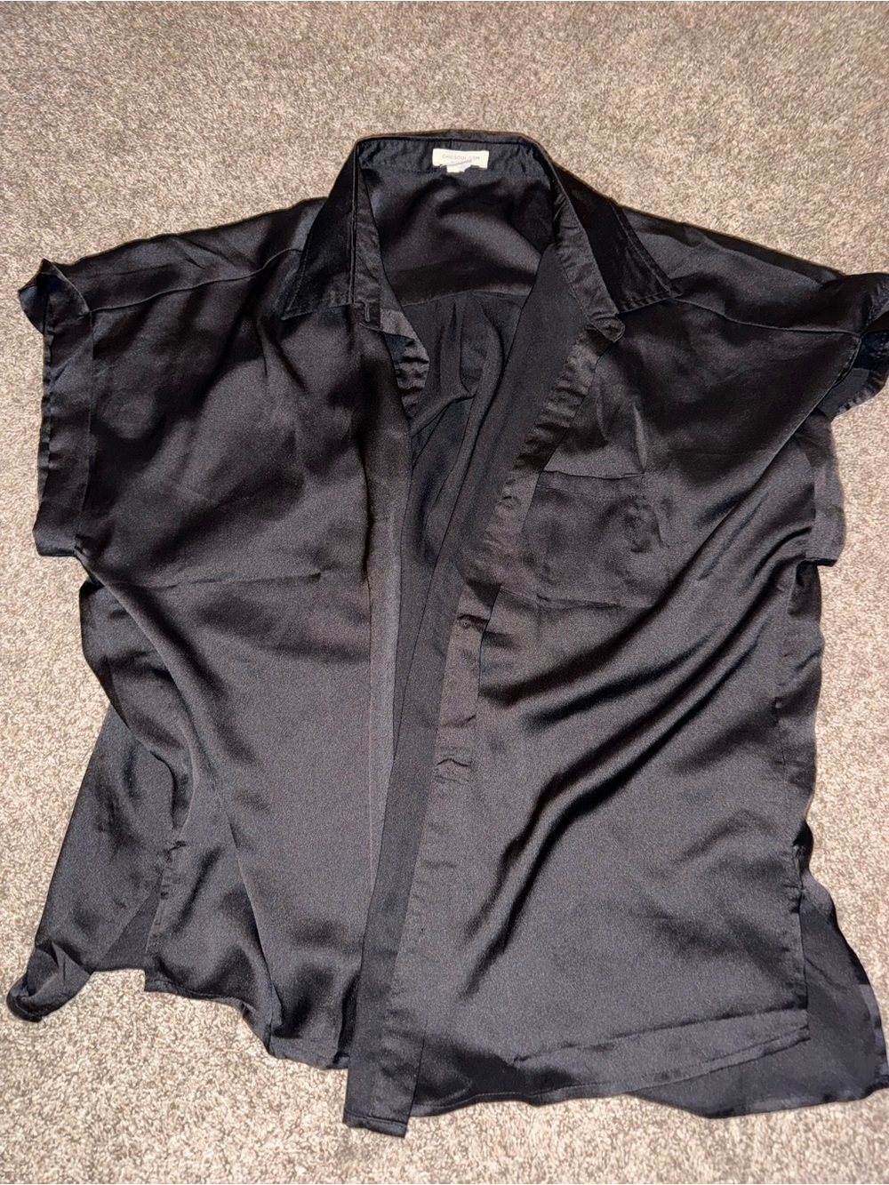 Chic Soul Black Satin Button-Down Shirt